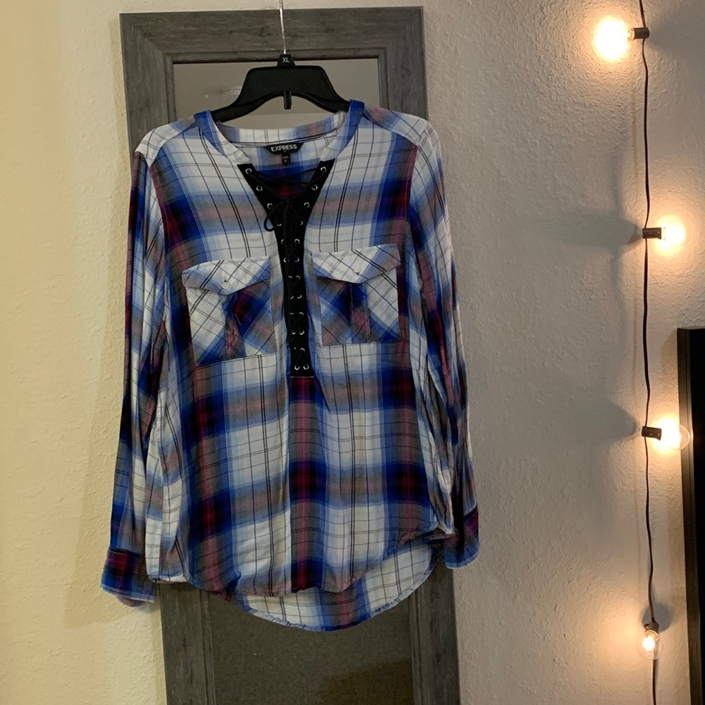 Express | size large | long sleeved plaid with corsette front